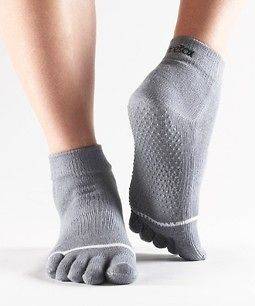 TOESOX Toe Sox Yoga Pilates Exercise Sock FULL TOE GREY w GRIP Free 