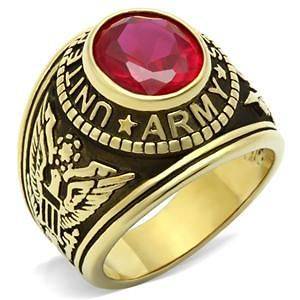 Mens Military Army Red CZ Stone Yellow Gold Plated Ring size 8