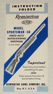 1950s Remington Arms Sportsman Model  58 Shotgun Instruction Folder 
