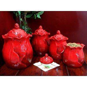 Ruffle Red Flower 4 piece Canister Set #87601, By ACK