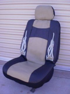 FLAME SEAT COVERS CAR TRUCK TAN BLACK FAUX LEATHER PKG (Fits 2005 