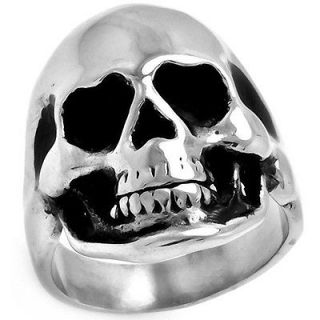  Color Stainless Steel Skull Black Enamel Heart Eyes Biker Ring Size 9