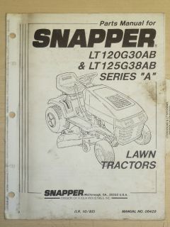 1992 SNAPPER RIDING LAWN MOWER PARTS MANUAL MANUAL NO. 06429