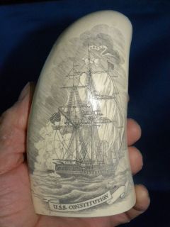 SCRIMSHAW REPLICA WHALE TOOTH  OLD IRONSIDES