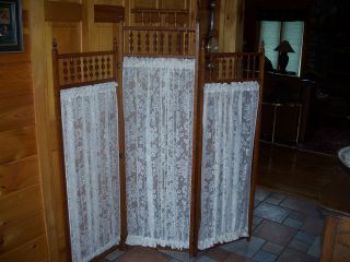 Antique Victorian Three Panel Oak Stick and Ball Room Divider Screen