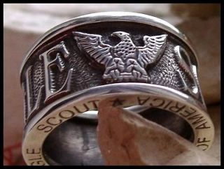 US_SIZE_9 EAGLE SCOUT BOY SCOUTS AMERICA RING BAND UNIQUE STEEL SILVER 