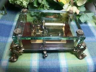 Glass Footed Music box 36 note reuge movement My heart will go On 
