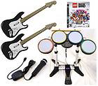 PS3 2x Rock Band 2 GUITARS Drums Game Mic Special Edition Bundle set 