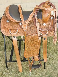 New 17 Western Hand Carved Reining Reiner Trail Horse Leather Saddle 