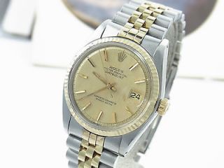  ROLEX 1601 TWO TONE YELLOW GOLD OYSTER DATEJUST INDEX GOLD DIAL WATCH