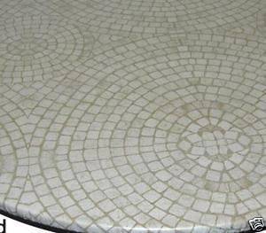 Mosaic Tan Round Vinyl Fitted Dining Tablecloth Patio Picnic Table 