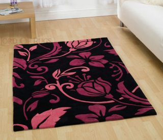 Large Quality Thick Damask Black Pink Rug Carpet Runner