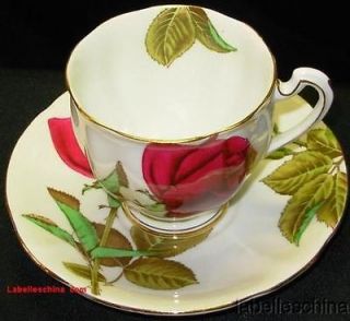 Royal Standard English Rose Teacup & Saucer HPT Bold Romantic Red Rose 