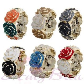   gold color resin enamel rose flower cuff bracelet jewel charm bangle