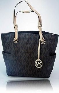 Michael Kors Womens Handbag Brown PVC Monogram Signature E/W Tote Bag 