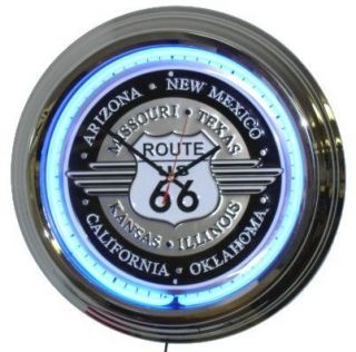 ROUTE 66 ALL STATES CLASSIC SUPER SIZE 17 INCH NEON WALL CLOCK 