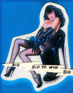 BETTIE PAGE on Shoe in Black Chair Full Color Sticker OLIVIA Art.Very 