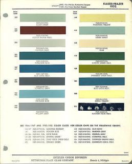 1952 Kaiser Frazer COLOR CHIP SAMPLE PAINT CHART Brochure PPG Ditzler