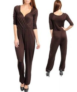 New Women Sexy Brown Simple V neck Casual Stretch Solid Romper 