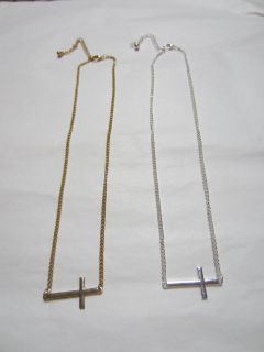   Sideways Gold or Sliver Plated Cross Celebrity Pendant Necklace
