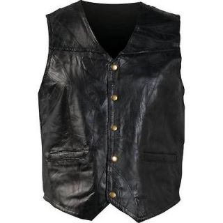 Womens Black Leather Motorcycle Biker Vest Fully Lined 2 Watch Pockets 