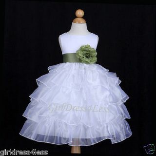 WHITE/SAGE GREEN BRIDESMAID ORGANZA WEDDING FLOWER GIRL DRESS 12M 18M 