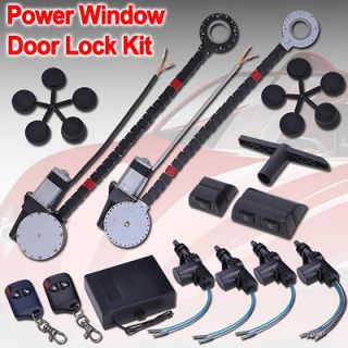 Power Roll Up Window & 4 Door Lock Conversion Kit Keyless Entry Auto 