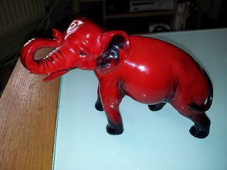 ROYAL DOULTON FLAMBE ELEPHANT WITH TRUNK IN SALUTE LARGE VERSION 