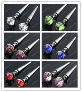 2x Crystal Spike Taper Stainless Steel Fake Cheater Ear Plug Earring 