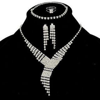   Party Crystal Earring Bracelet Necklace Ring Jewel Set LXA1812K