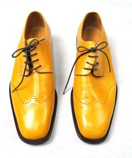 BALLY Wingtip Leather Lace Dress Shoes Mustard 10 1/2 Italy