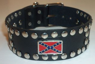  Confederate Black Leather Studded Dog Collar 1.5 WIDE SZ 12.5 14.2