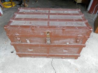   Painted Flat Top Steamer Trunk w/ Removeable Interior Storage Tray