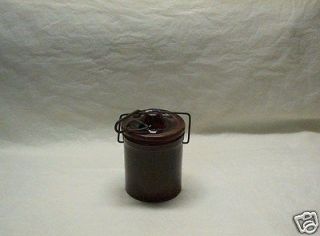 Old Stoneware Crock with Lid and wire   Very Good Condition