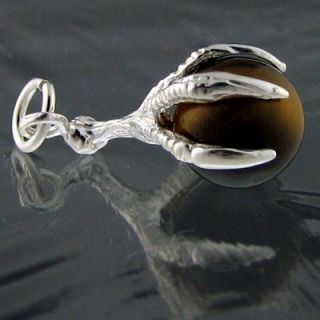 SILVER CHARMS TIGERS EYE CLAW CHARM BRITISH STERLING