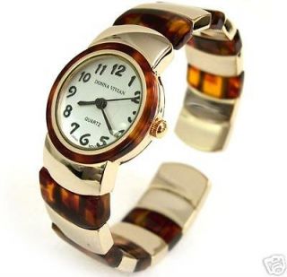 GOLD Tortoise Stripes Band Womens Bangle Cuff WATCH