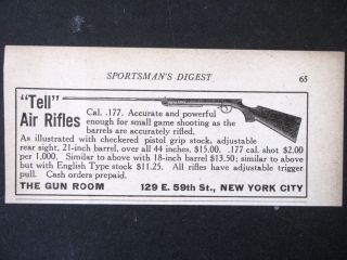 1925 TELL BB Gun Air Rifle magazine Ad shooting youth gun s2486