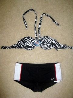   COLE bikini Top NIKE Boyshorts $90 S/8 Separates Swimsuit blk/wh