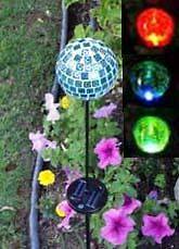 Ct SOLAR POWER Outdoor Garden Mosaic Blue Glass Color Changing Light 