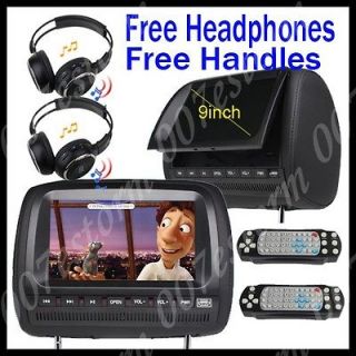 Black Dual 9 LCD Car Pillow Headrest Radio DVD Player+Headpho​nes 