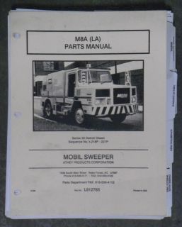 Mobil Street Sweeper M8A   LA Parts Manual, NEW