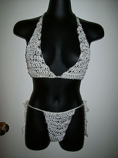   Original Handmade Crochet String Bikini White Size Medium Full Bottom