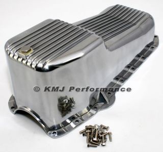 55 79 SBC Chevy Finned Polished Aluminum Oil Pan   Small Block 283 305 
