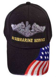 US Submarine Service Baseball Cap with American Flag. Embroidered in 
