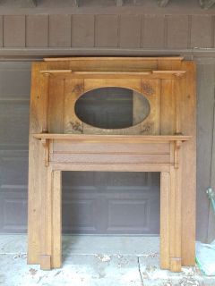 ANTIQUE VICTORIAN OAK FIREPLACE WITH CARVINGS CIRCA 1900