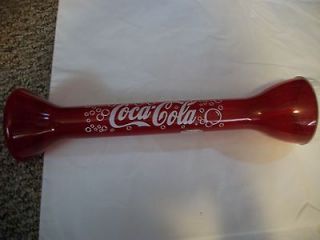 Red Coca Cola plastic tube cup with extended straw 16 inches tall