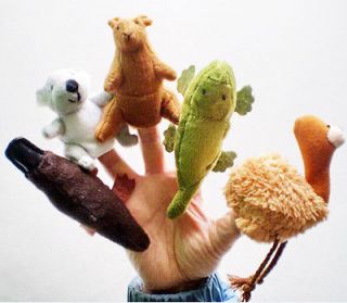 Europe animal plush toys.5X Finger Puppet.Kangaroo,Crocodile,koala,Emu 