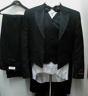 New Mens Black Tuxedo Suit Tails Vest Shirt 50 Long 50L