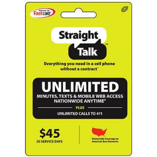 Straight Talk Unlimited 30 Day Service Card with Text, Talk and Web 
