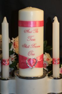 Bride & Groom Silver Heart White Wedding Unity Candle Set Plus Tapers